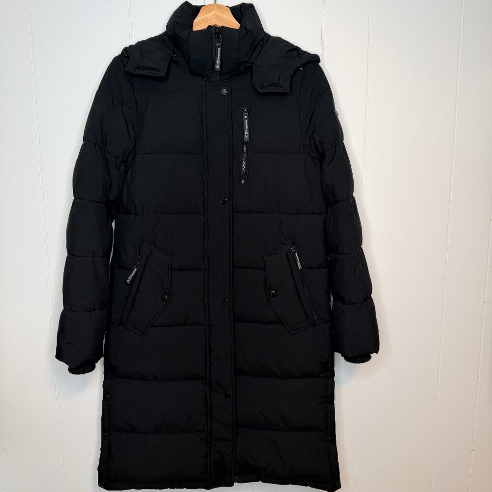 BCBG Generation Black Coat Zip Front Removable Hood Size XS